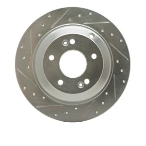 Hyundai Genesis Coupe Brake Rotor (1) - Rear Left - R1 Concepts - Drilled & Slotted - Silver - `10-`16